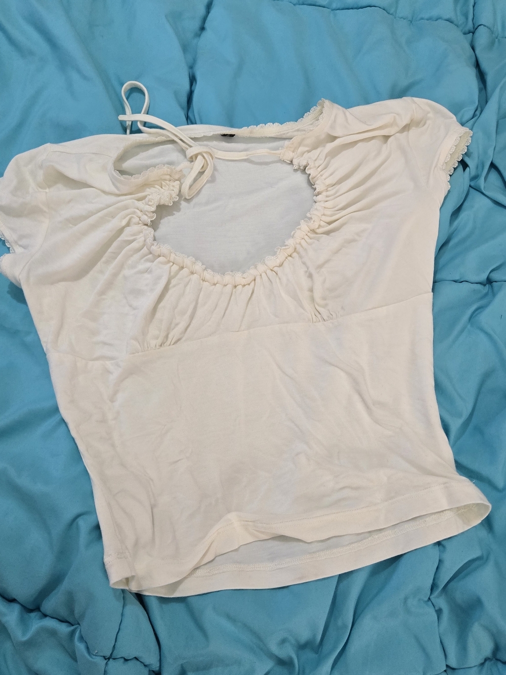 Cream Short-Sleeve Ruched Scoop Neck Blouse